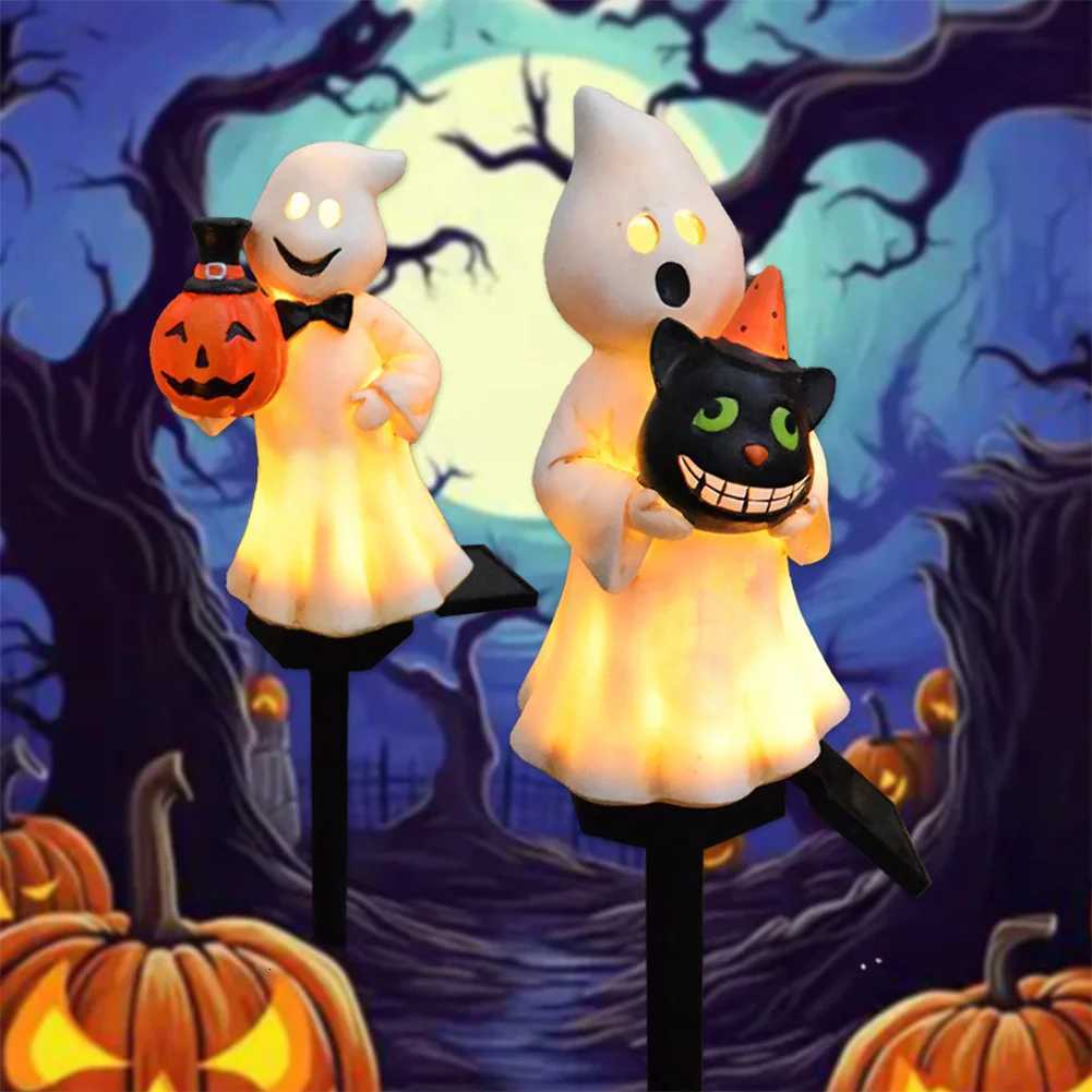 Solar Halloween Ghost Stake Light Resin Pumpkin Pathway Light Outdoor Solar Lamp for Garden Yard Lawn Halloween DecorationsXJ250804
