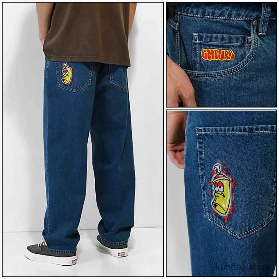 Men's Jeans Strtwear Empyre jeans Y2K Harajuku hiphop cartoon letter embroidery retro blue pocket mens wide leg Trouser S250805