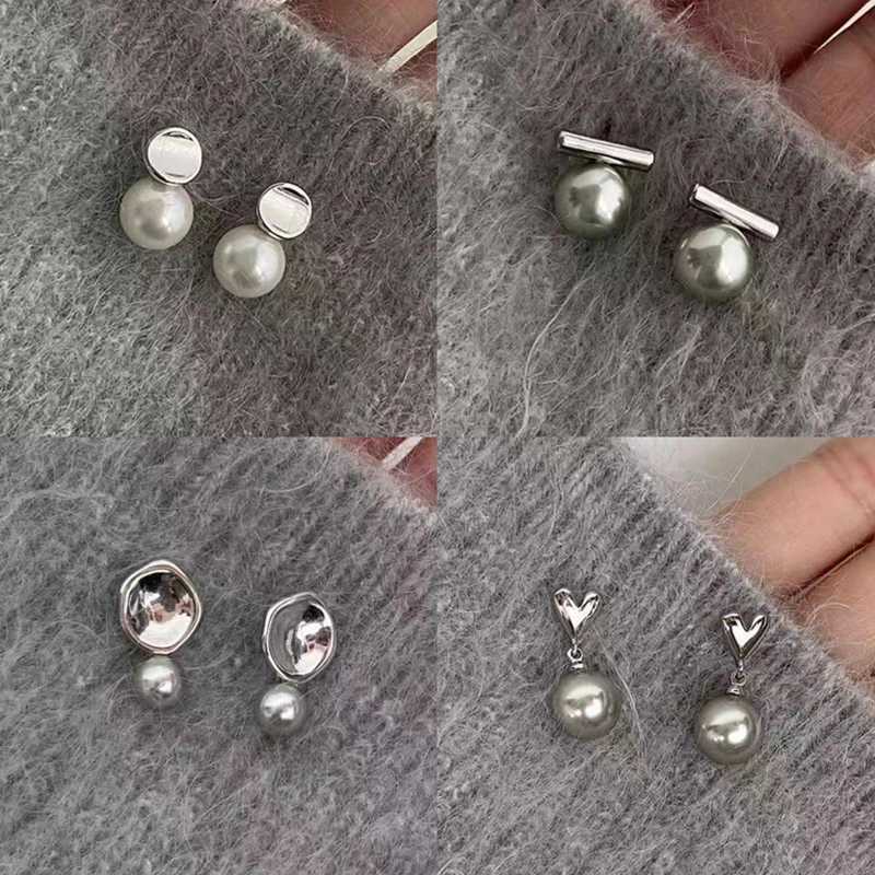 New French Gray Imitation Pearl Pendant Earrings for Women Crystal Engagement Wedding Party Elegant Temperament Ear Jewelry Y250804
