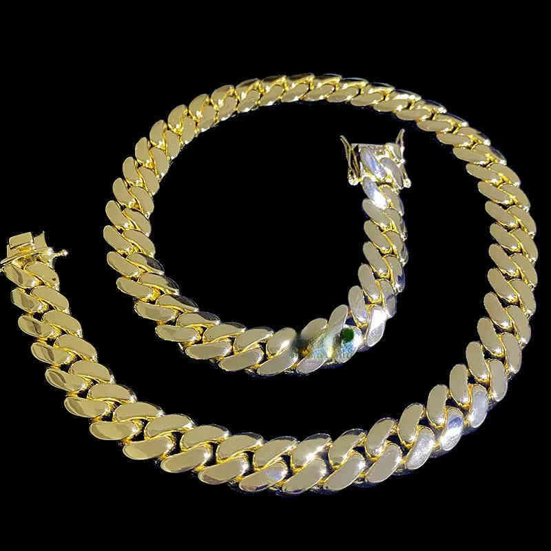 14MM Men Gold Plated Link Sterling Sier Hiphop Cuban Chain Necklace