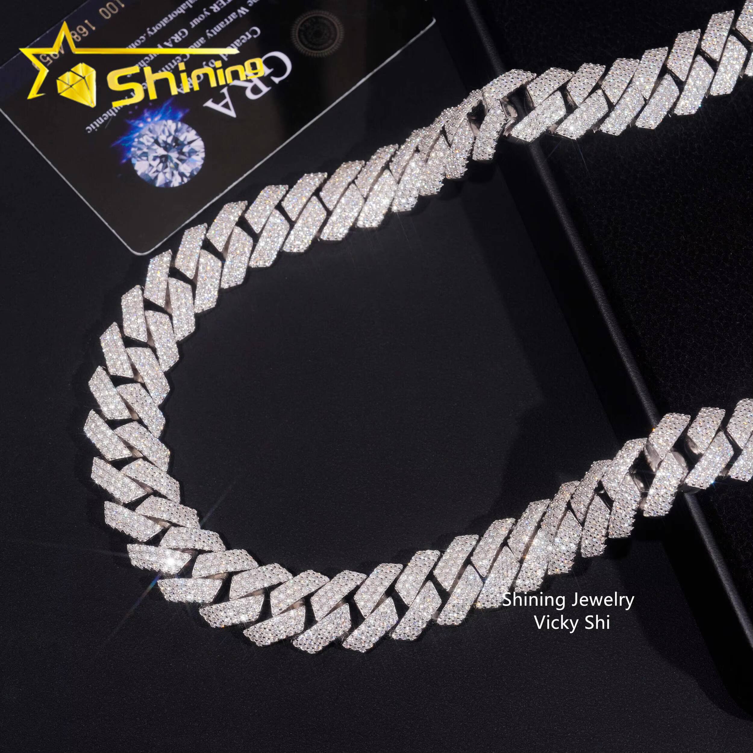 Hip Hop Jewelry 16mm 3Rows Man Iced Out Cuban Necklace 925 Solid Silver VVS1 Moissanite Diamond Custom Miami Cuban Link