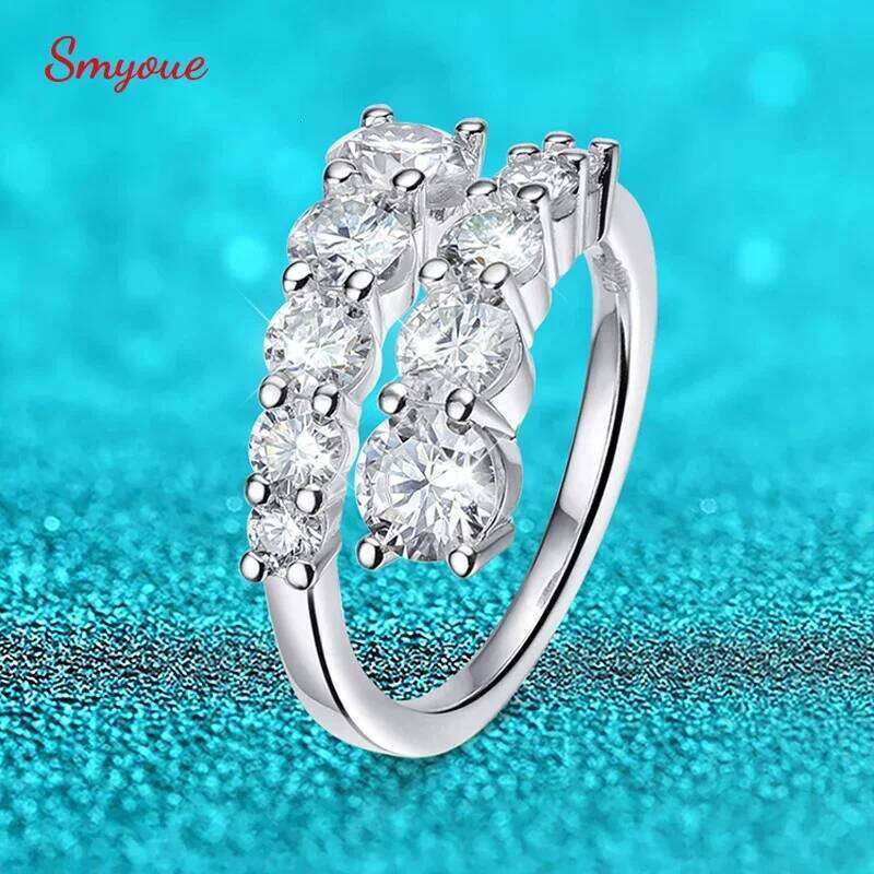 Smyoue 10 Gems Full Moissanite Rings for Women Sparkling Flawless Lab Created Dia Wedding Band S Sterling Sier Jewelry