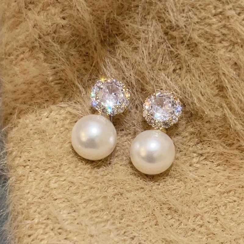 Luxury Gray Pearl Dangle Earrings for Women Classic Elegant Temperament Crystal Zircon French Stud Earrings Fashion Jewelry Gifts Y250804