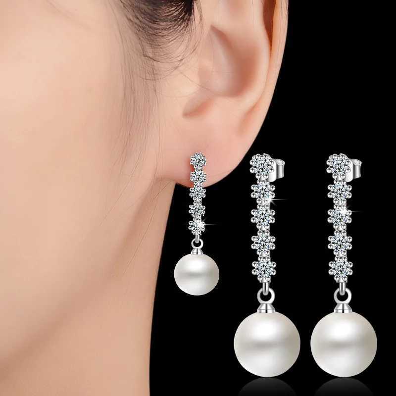 925 Silver Needle Earrings Jewelry Fashion Shining CZ Zirconia Pearl Ball Stud Earrings for Women Birthday Gifts Y250804