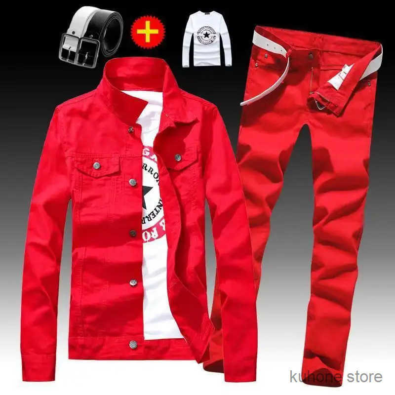 Men's Jeans Spring Autumn Mens Denim Jacket Jeans Pants Set Fashion Letters Printed Coat Trousers Two Piece Denim suit S250805