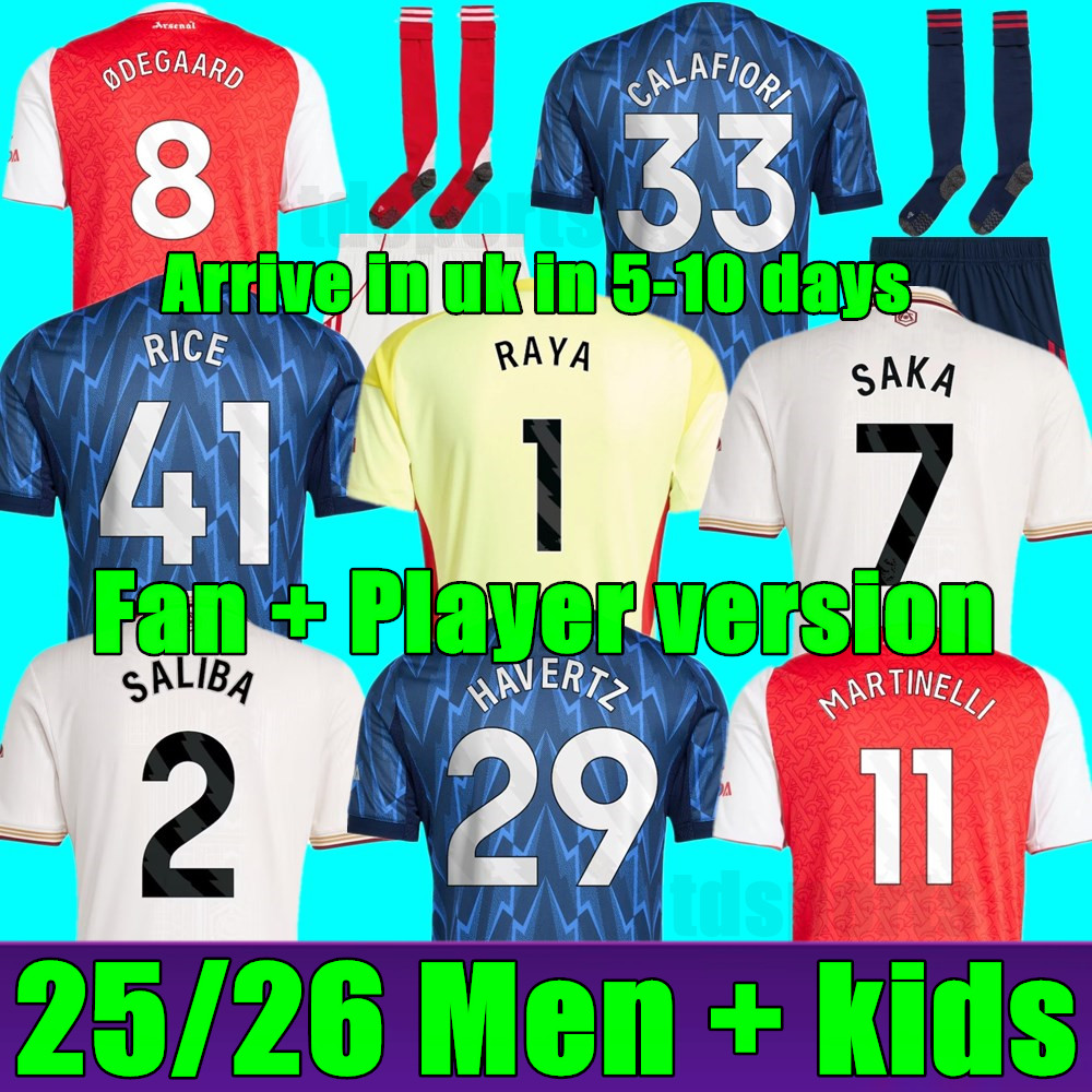 25 26 RICE soccer jersey SAKA MARTINELLI ODEGAARD THOMAS NICOLAS TIERNEY SMITH G.JESUS HAVERTZ 2025 2026 home away 3rd Men Kids kit Fans Player ArsenalFootball shirt