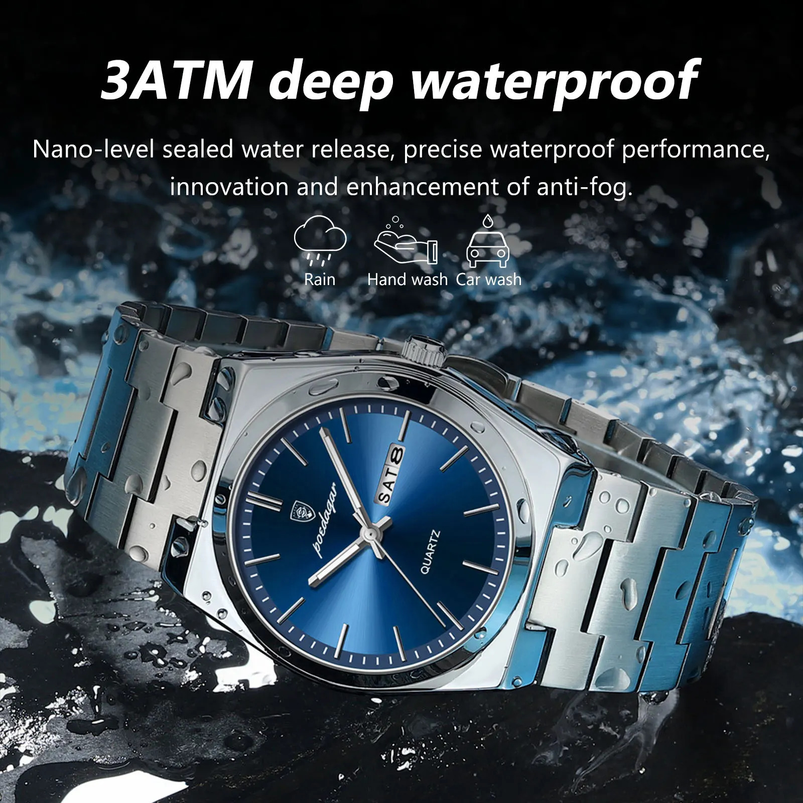 POEDAGAR y Watches For Men Stainless Steel Waterproof Luminous Man Watch Date Week Fashion Casual Mens Quartz Reloj 250805