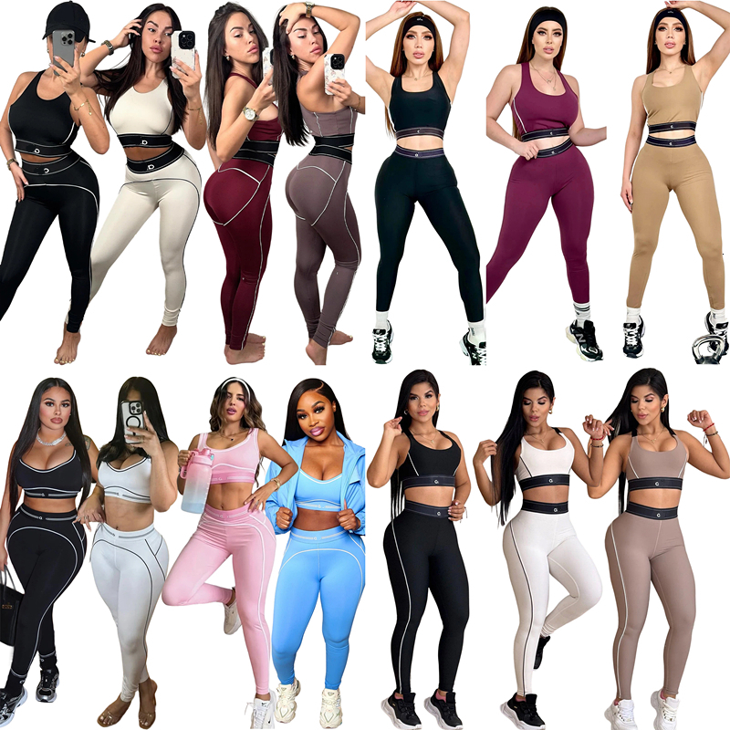 Summer Designer Womens Two Piece Pants Set Women Sports Yoga Vest Pants Sets Running Fitness Casual Tracksuit Womens Clothing
