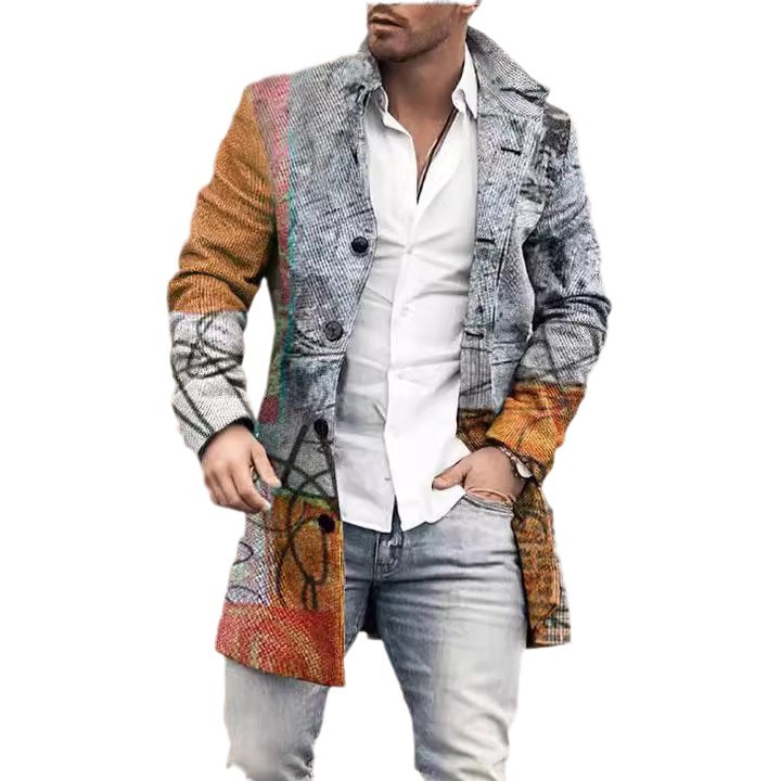 Autumn Vintage Gentleman Slim Single-breasted Plaid Woolen Jacket for Men Overcoat