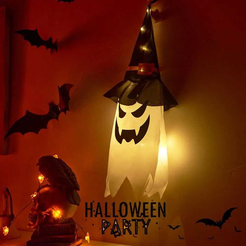 Garden Flashing LED Indoor Outdoor Halloween Decoration Glowing Ghost Witch Hat Hanging Light XJ250804