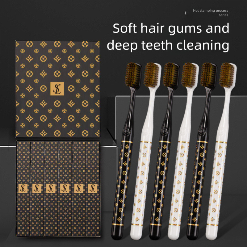 Couple Toothbrushes for Home Use, Ultra-Fine Soft Bristles, Adult Wide Head, High Appearance, Gold Stamping