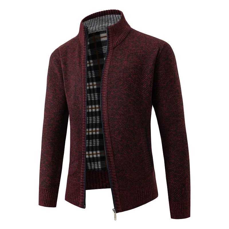 Autumn Winter Knit Cardigan Men Solid Color Stand Collar Slim Sweatercoat Mens Knitted Sweaters Jackets Zippers Cardigans Man XJ250805