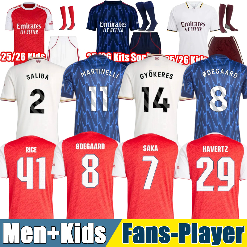 25 26 SAKA GYOKERES Soccer Jerseys ZUBIMENDI MADUEKE ODEGAARD RICE HAVERTZ NWANERI MARTINELLI Calafiori SALIBA TROSSARD Football Shirt Men Kids Child Kit shirts