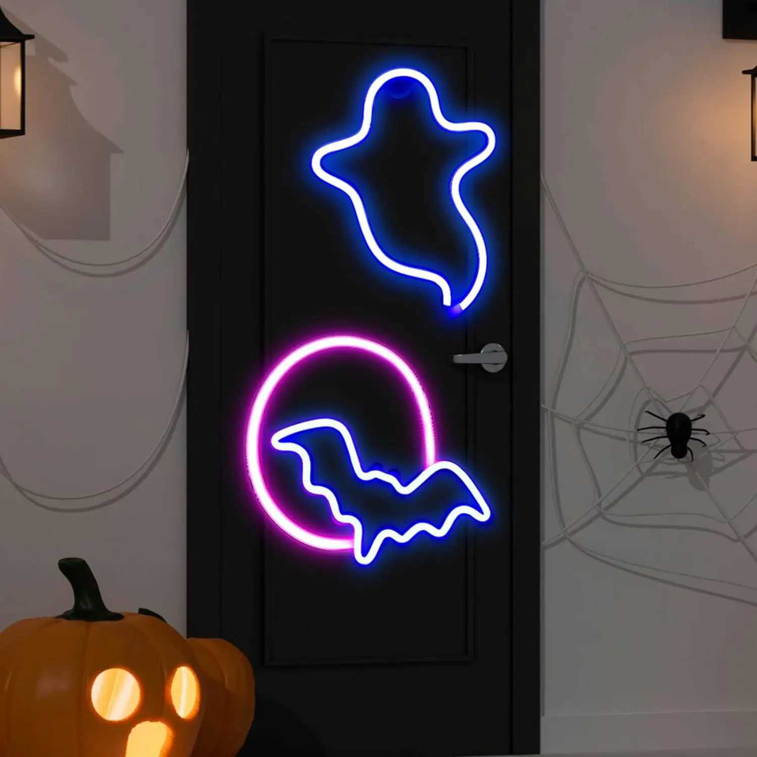 2pcs Ghost Bat Neon Light Scene Atmosphere Light USB/Battery Powered Halloween Party Bedroom Home Decoration XJ250804