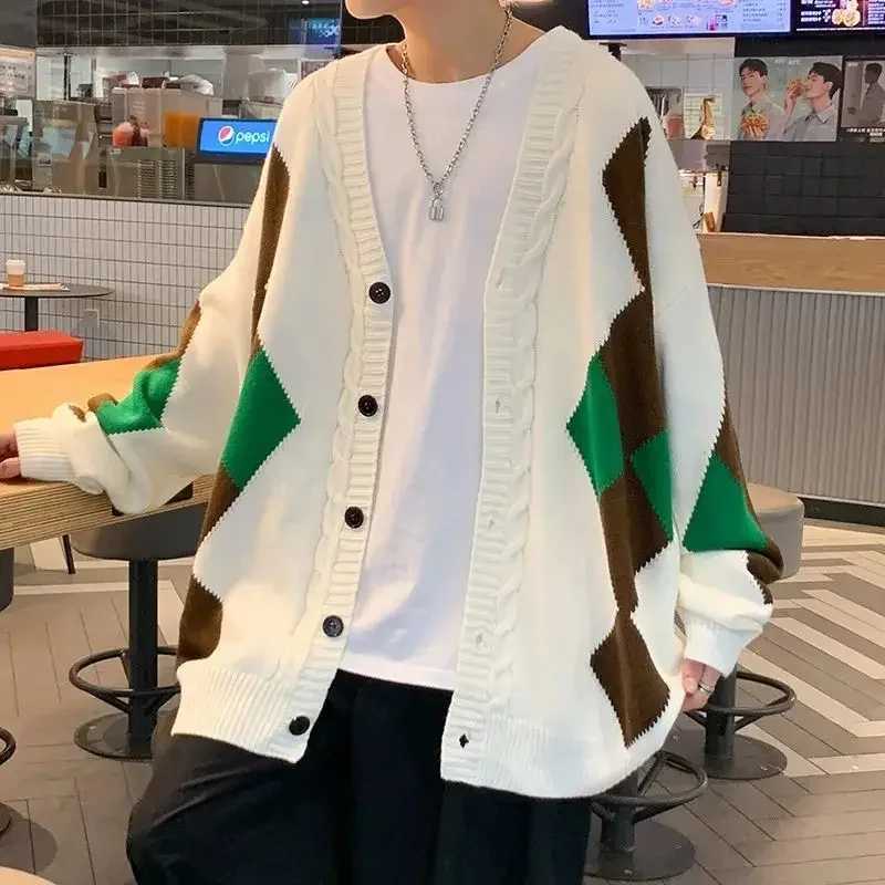 Black Knitted Sweaters for Men White Man Clothes V Neck Cardigan Argyle Graphic Sheep Cigarette Ugly Fashion 2024 Elegant Classic XJ250805