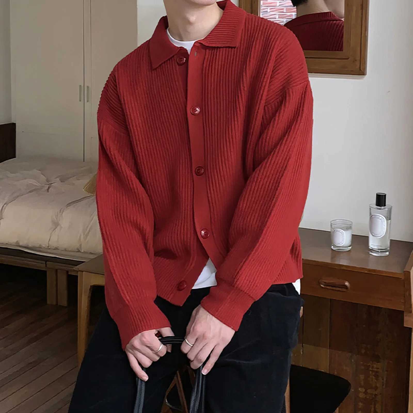 Fall Winter Mens Sweaters Loose Turn-down Collar Single-breasted Cardigan Long Sleeves Knitted Mens Coats Mens Clothing XJ250805