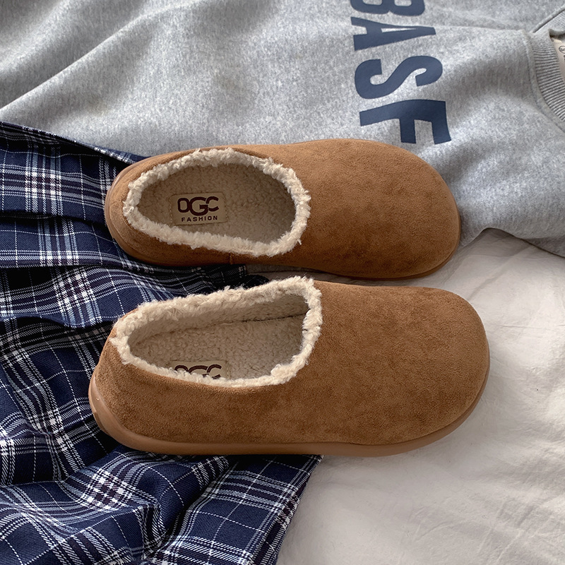 Ladies Vintage Fleece Lined Thickened Flat Sole Cotton Shoes 2025s Autumn Winter New Style Warm Round Toe Soft Sole shoes Free Shipping Chestnu