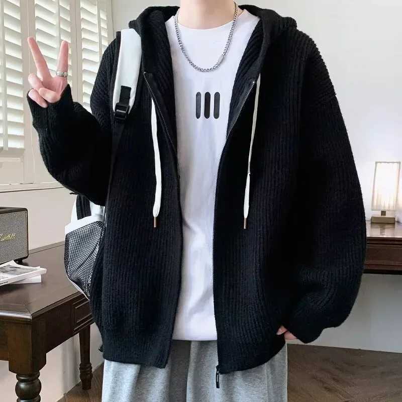 2025 Zipper Knitted Hooded Sweater For Men Korean Fashion Vintage Cardigan Knitwear Y2K Streetwear Casual Jackets Mens Jersey XJ250805