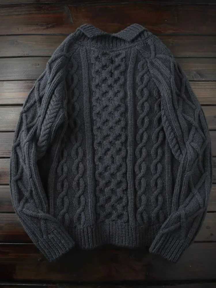 Mens Winter Italian Style Wool Sweater Thick Warm Single Breasted V-Neck Knitted Cardigan Long Sleeve Casual Vintage Knitwear XJ250805