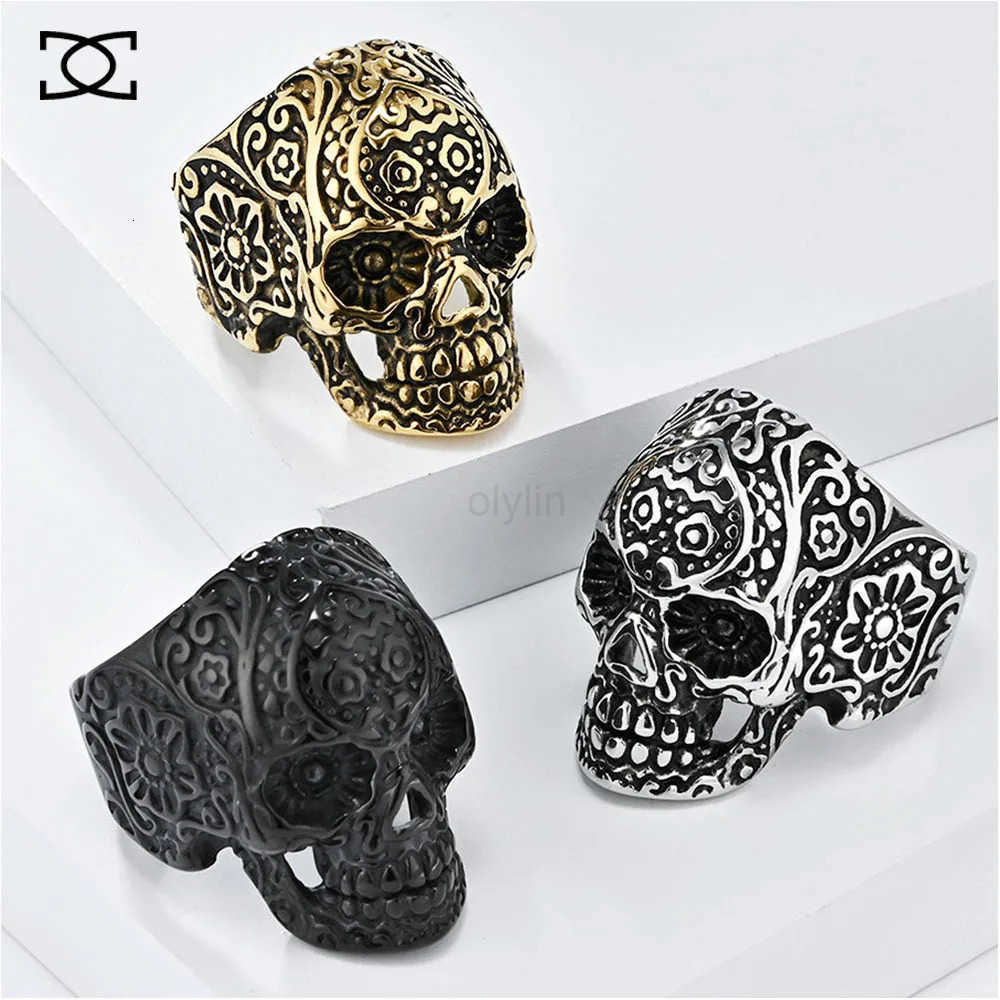 Retro Style Pattern Skull Titanium Steel Ring Mens Hip Hop Head Hand Jewelry Steel Rings M250805