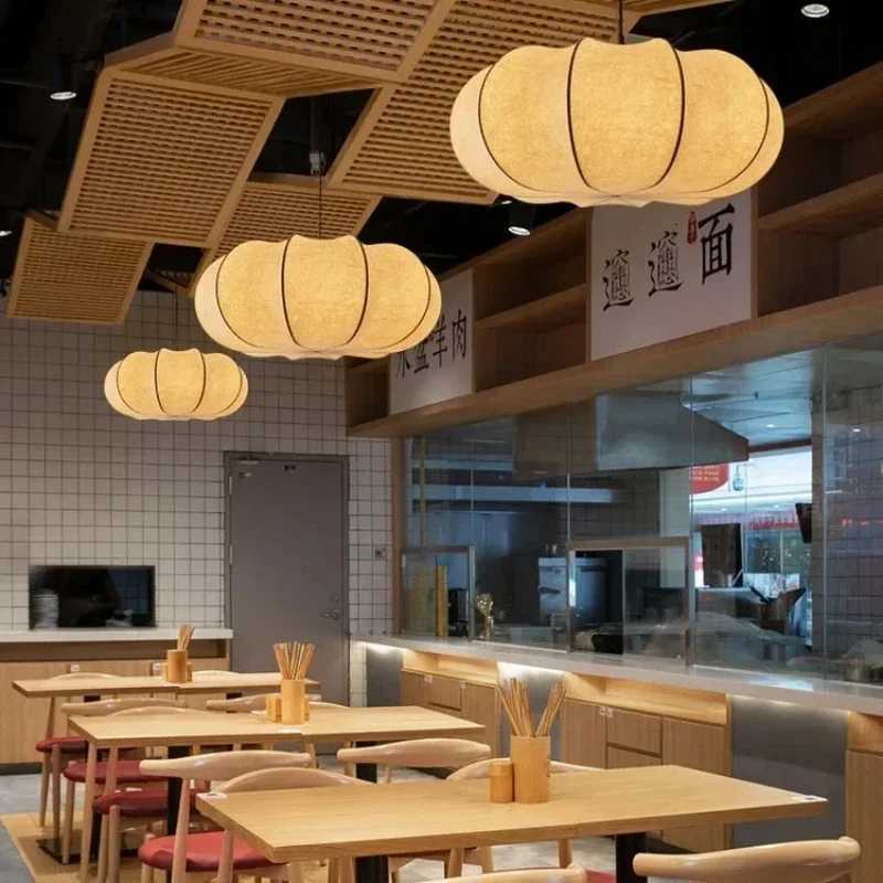 French Silk Pendant Light Creative Art Pumpkin Shaped Zen White Lamp For Living Room Study Cafe Restaurant Master Bedroom Light XJ250804