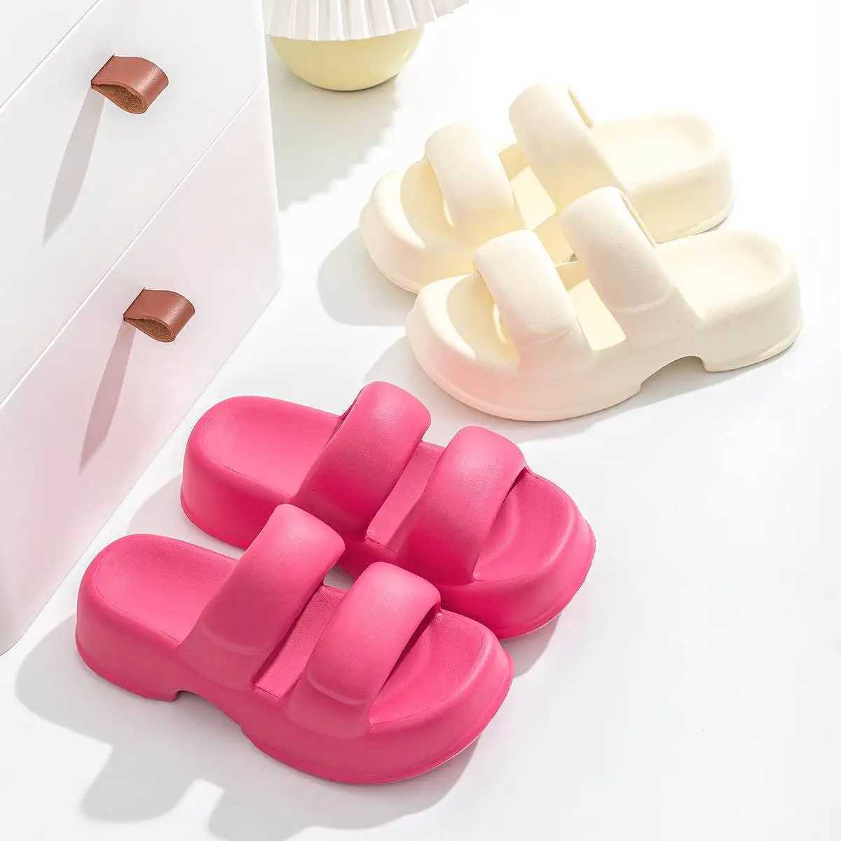 Pallene Summer New Womens Slippers Thick Bottom Flat Sandals Outdoor Fashion Beach Slippers Thick Sole Non-slip Womens Slides W250805