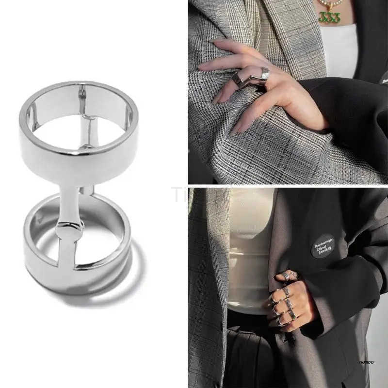 Cyberpunk-Finger Ring Joint Punk Gothic Rock Hinged Finger Rings Double Loop Long Rings Jewelry Halloween Cosplay U250805