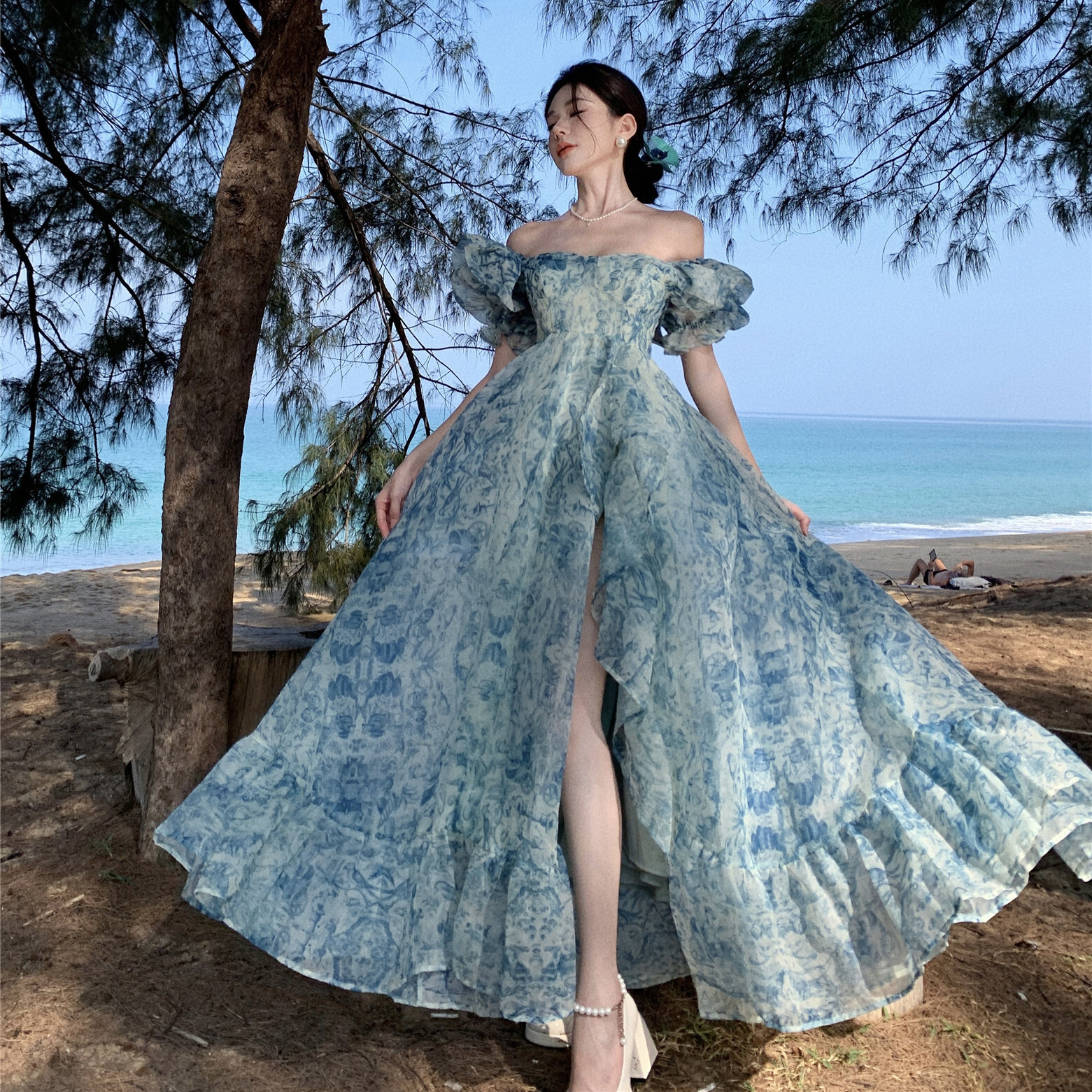 2025 beach dress new seaside vacation bohemian long dress organza photography fashion travel set super fairy new designer dress