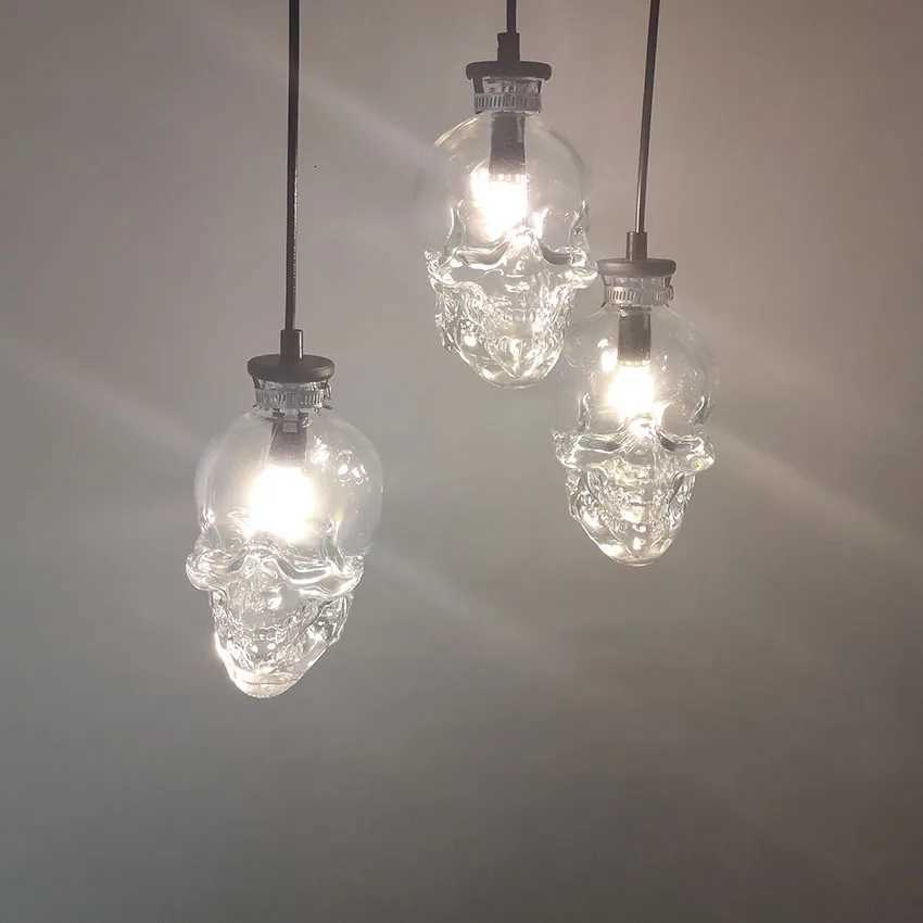 Retro Skull Clear Glass Pendant Light Holder Vintage Ghost Design Bar Restaurant Halloween Home Decor Ceiling Lighting Fixture XJ250804