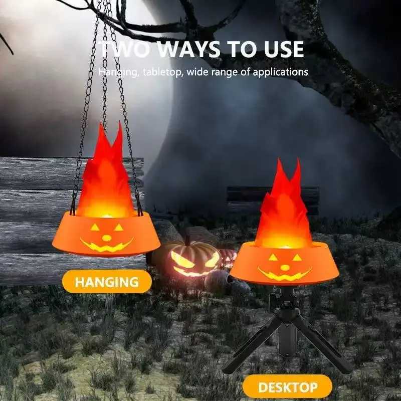 3W 1800mAh USB Charging Pumpkin Flame Lamp Festival Decoration Bonfire Party Simulation LED Lamp Electronic Fire Basin Halloween XJ250804