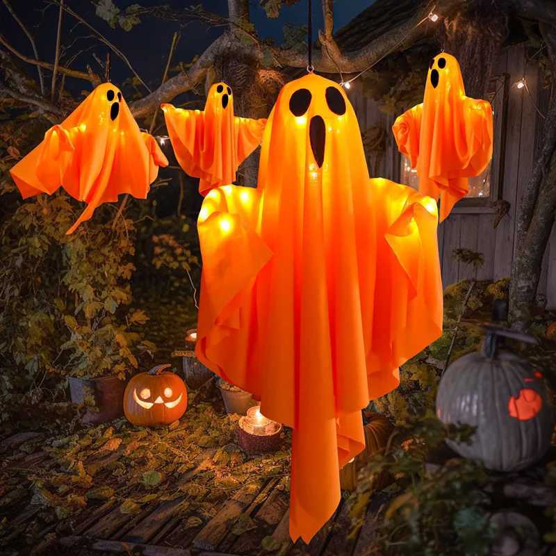 1PC Halloween Ghost LED White Ghost Hanging Light Ghosts Horror Props for Halloween Party White Flying Ghosts Haunted House DecorXJ250804