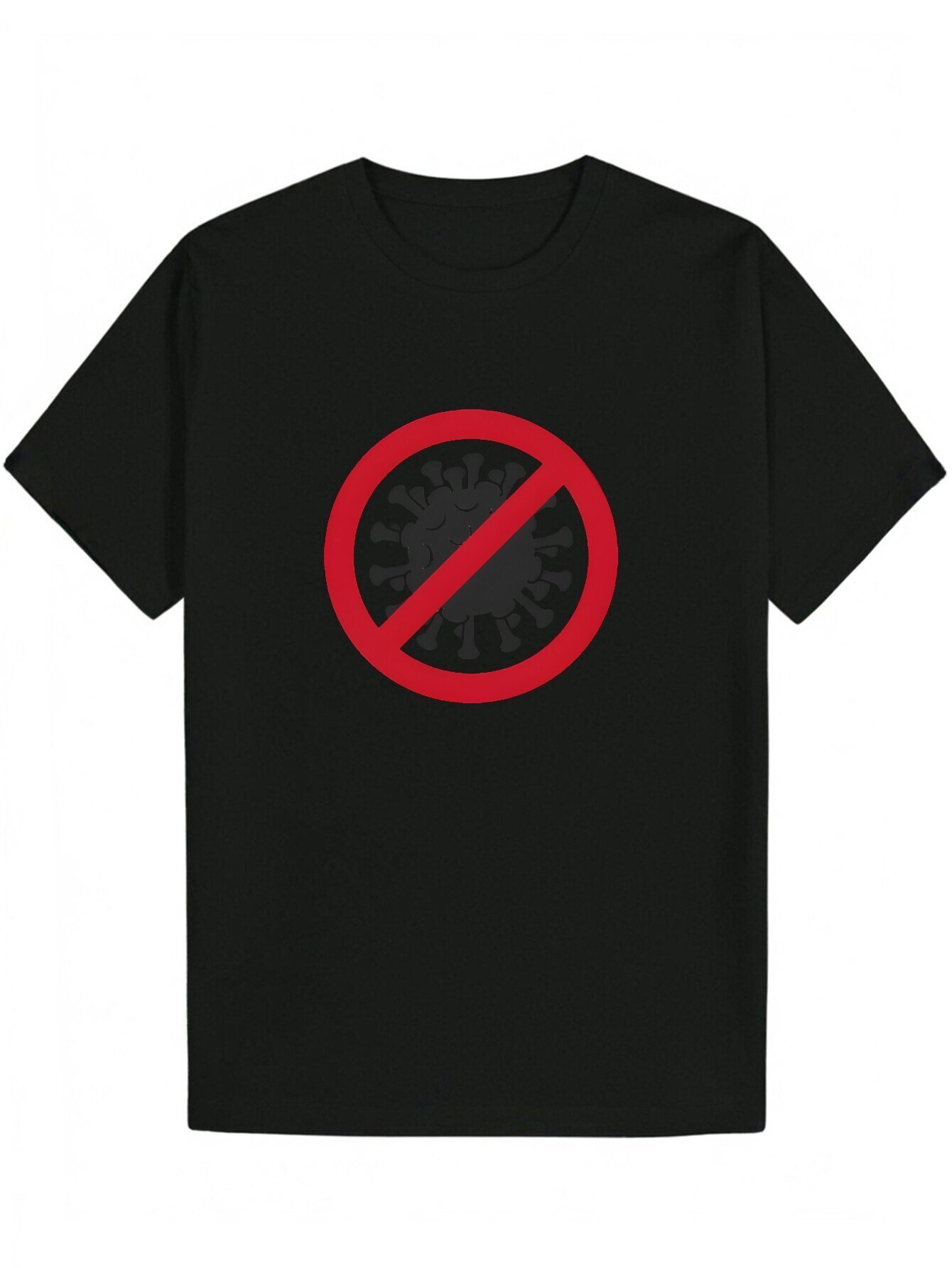 Men's Neck T-Shirt with Red "No Vaccine" - Polyester, Crew Neck, Regular Fit, Lightweight and Breathable, Suitable for Warm Weather, Su