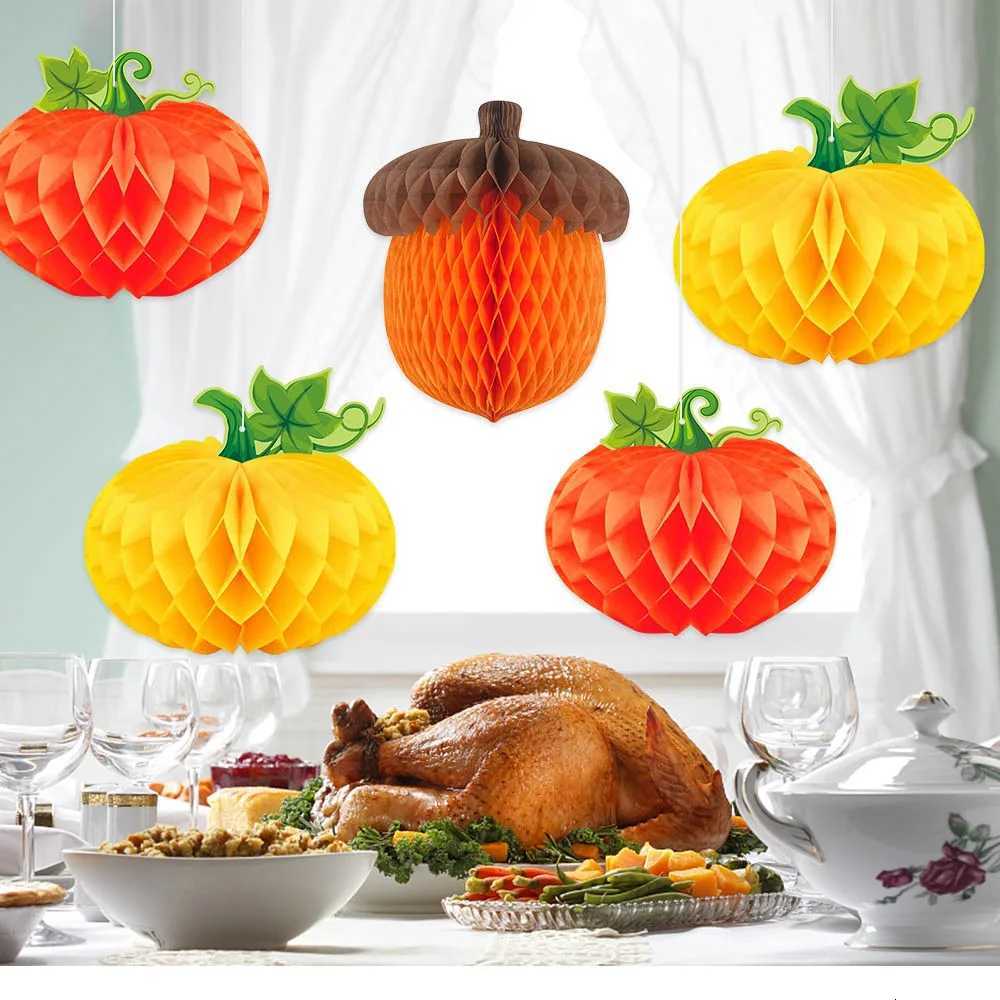 3Pcs/set Pumpkin Chestnut 3D Honeycomb Pendant Thanksgiving Halloween Party Decoration Honeycomb Pendant Autumn Harvest FestivalXJ250804