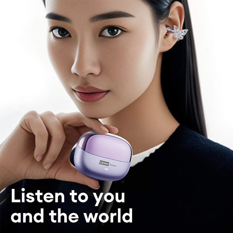 LenovoServices Wireless Fashion design Headphones Ear Clip Bluetooth 6.0 Headset Long Battery Life Sports Earphones HIFI Stereo IPX4 waterproof LE302