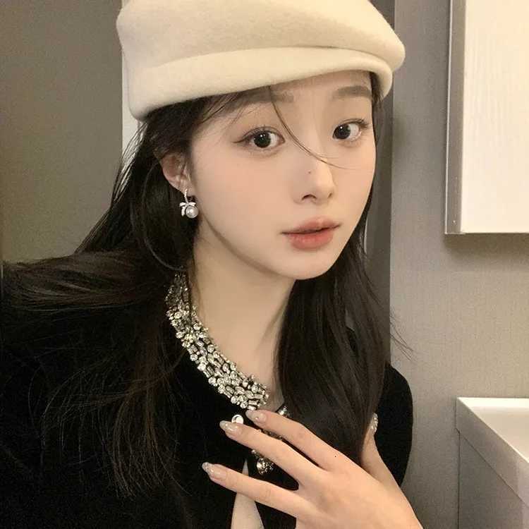 925 Sterling Silver Needle Zircon Pearl Bowknot Hoop Earrings for Women Cute Fashion Jewelry Minimalist Accessories Y250804