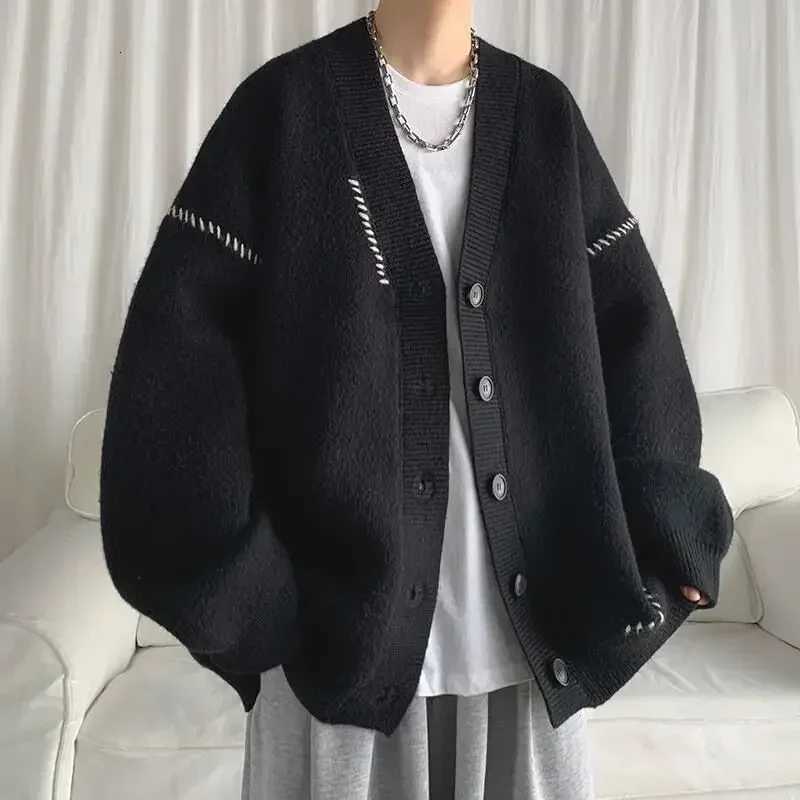 Man Clothes Coat White Knitted Sweaters for Men Japanese Retro Jacket Cardigan Patchwork S 90s Vintage Knitwears Korean Style X XJ250805