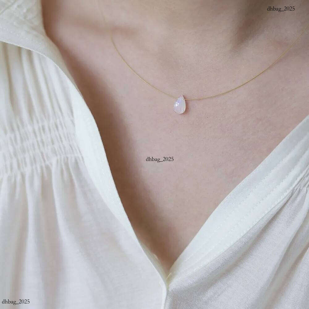 Plated Stainless Steel Extremely Fine Gold Thread Blue Water Drop Pendant Natural Moon Stone Moonstone Necklace