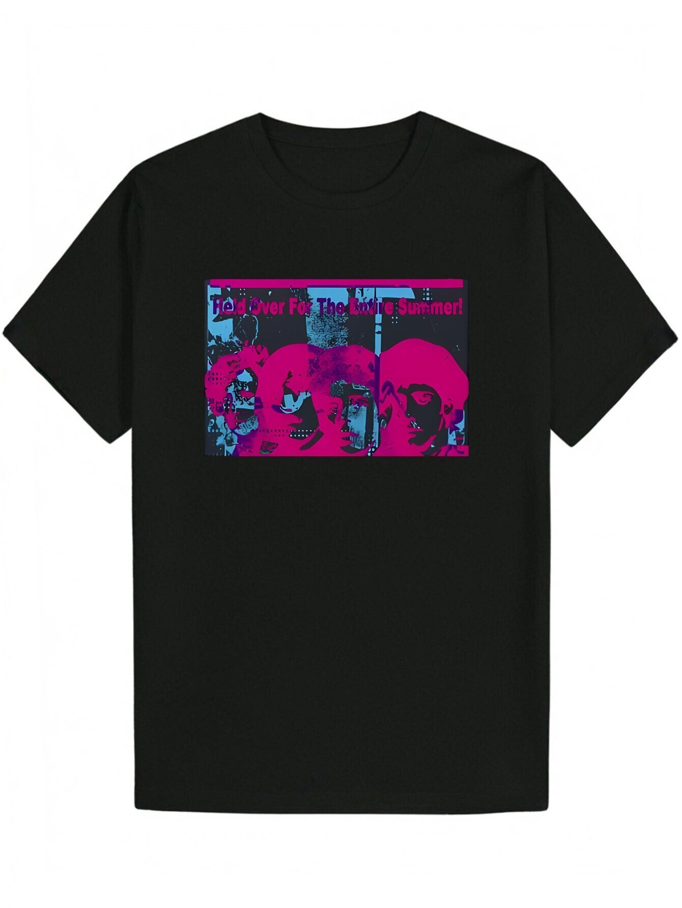 Men's Round Neck Polyester with 'Painted Summer' Print, Regular Fit, Bright Pink and Blue Design, Perfect for Casual Wear, Summer Fashi