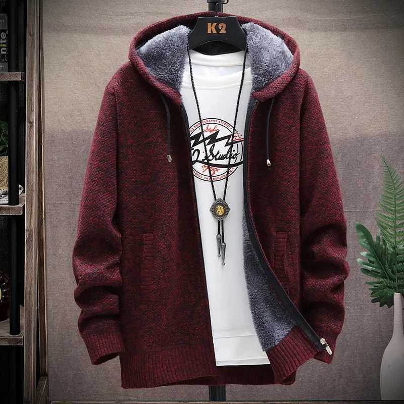 Autumn Winter Mens Sweaters Hooded Knit Cardigan Korean Sweaters Jacket Fleece Lined Hoodies Windbreaker Coat XJ250805