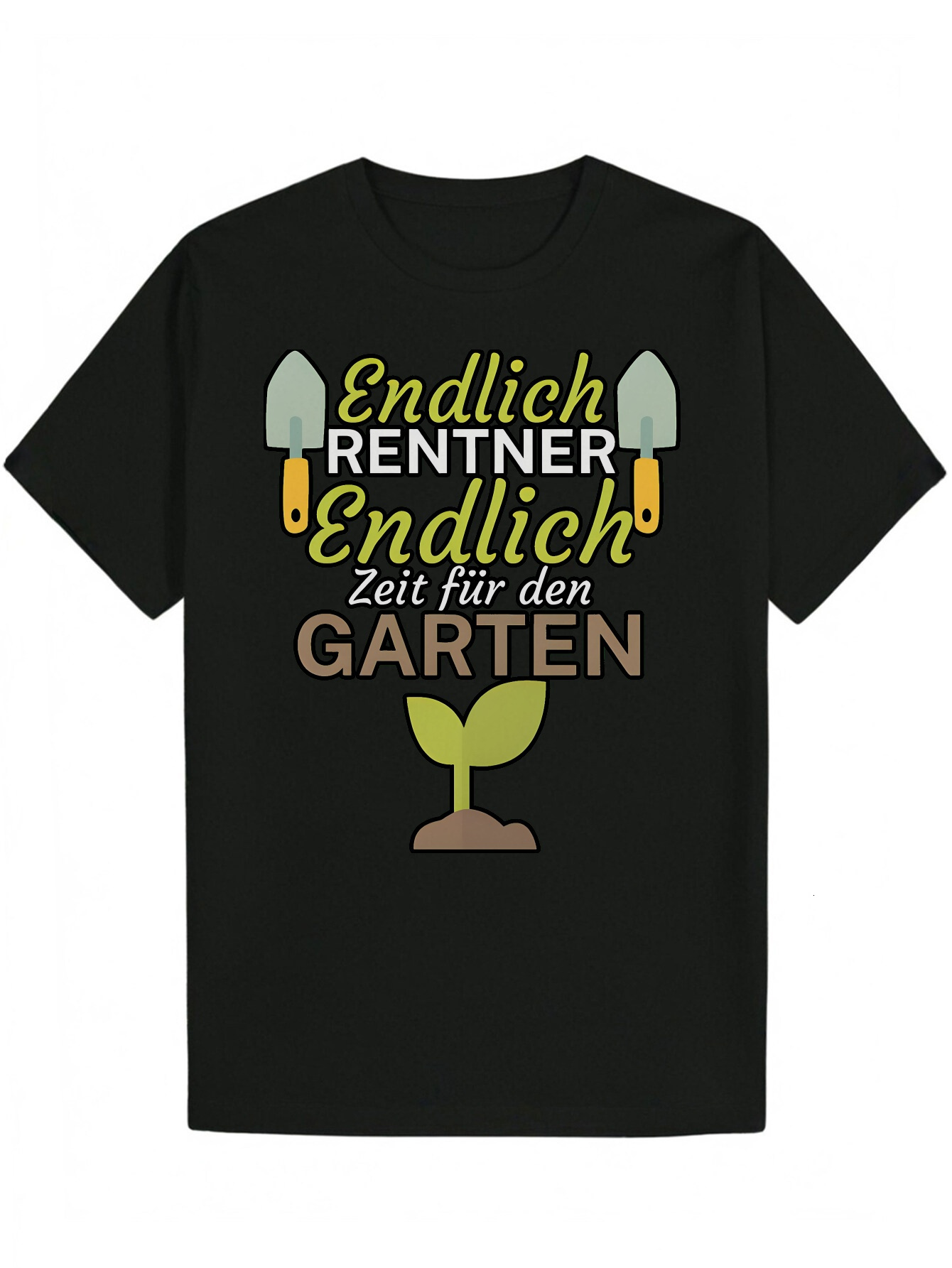 Men's Summer Casual Short Sleeve T-Shirt - Black Garden Pattern Print with German Quotes, Breathable Polyester Fiber, Round Neck, Machine Washabl