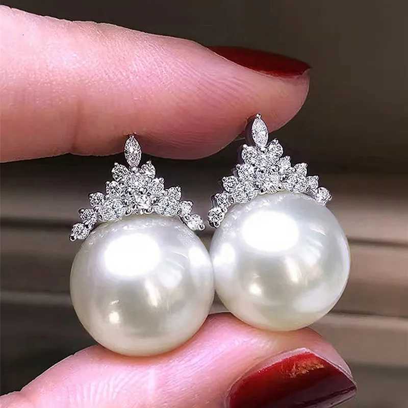 925 Sterling Silver Pearl Drop Earrings Lady Engagement Accessories with Shiny Zirconia Delicate Elegant Jewelry for Women Y250804
