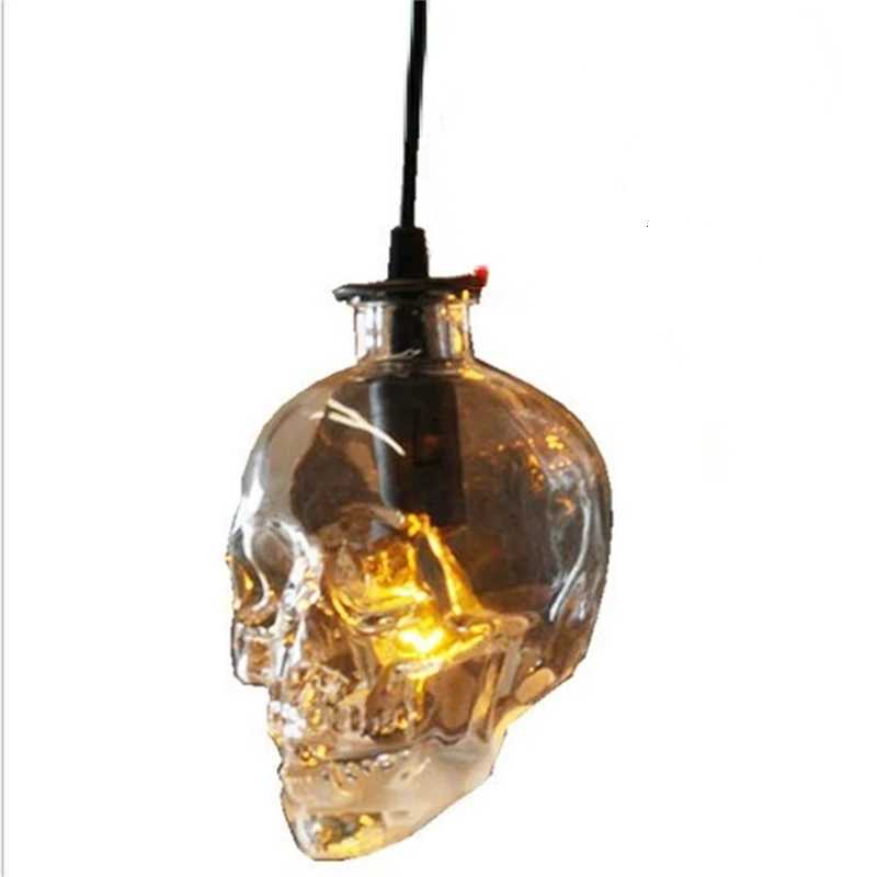 American Loft Retro Bar Pendant Lamp Skull Glass Wine Bottle LED Hanging Light Restaurant Coffee Shop Decoration Indoor LightingXJ250804