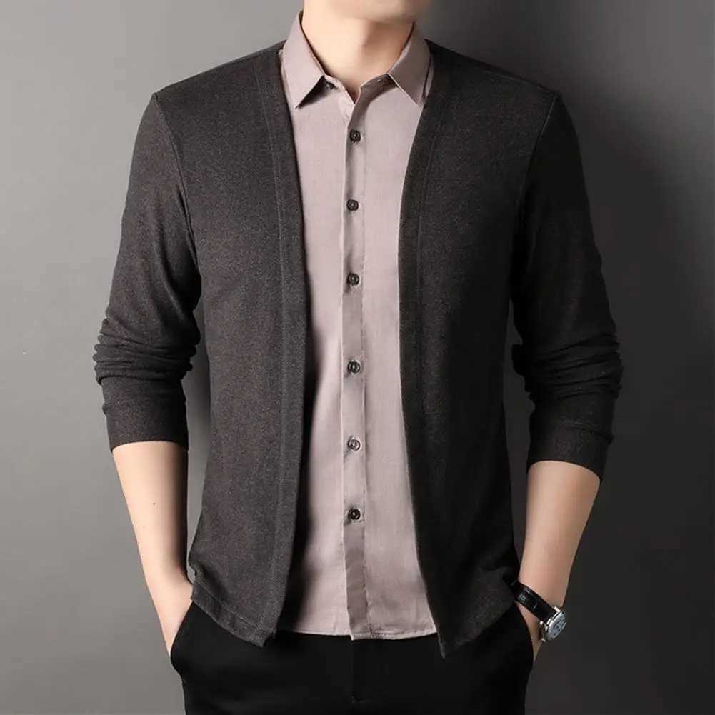 Men Cardigan Sweater Fake Two-piece Turn-down Collar Single-breasted Knitted Coat Color Matching Long Sleeves Formal Top XJ250805