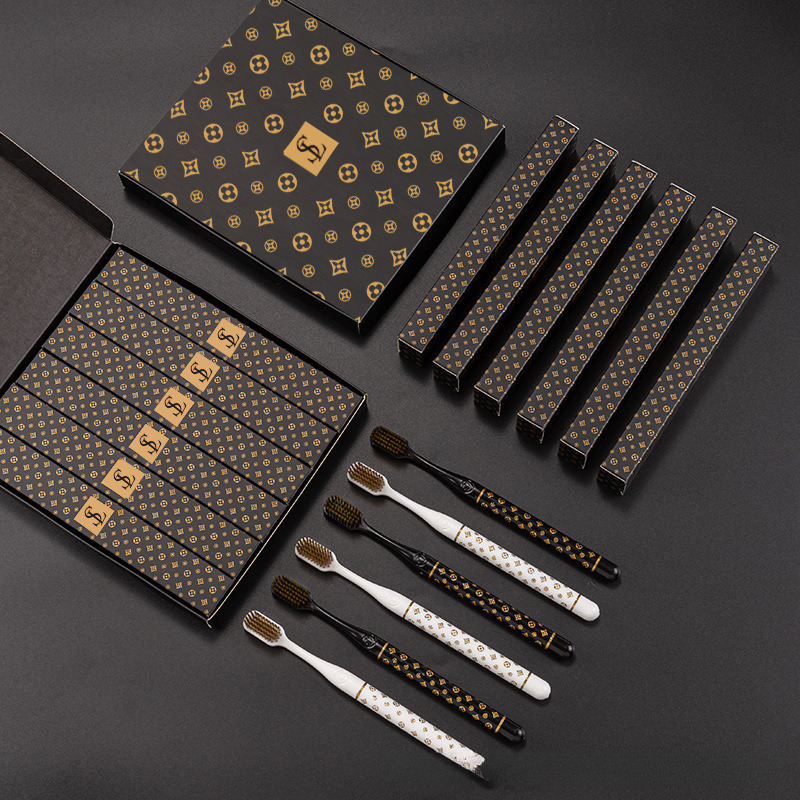 Couple Toothbrushes for Home Use, Ultra-Fine Soft Bristles, Adult Wide Head, High Appearance, Gold Stamping