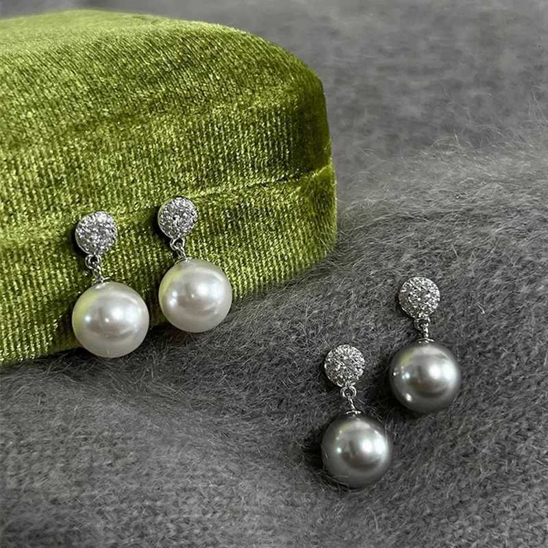2023 New Arrival Korean Temperament Gray Zircon Pearl Stud Earrings For Women Fashion Water Drop Crystal Jewelry Gifts Y250804