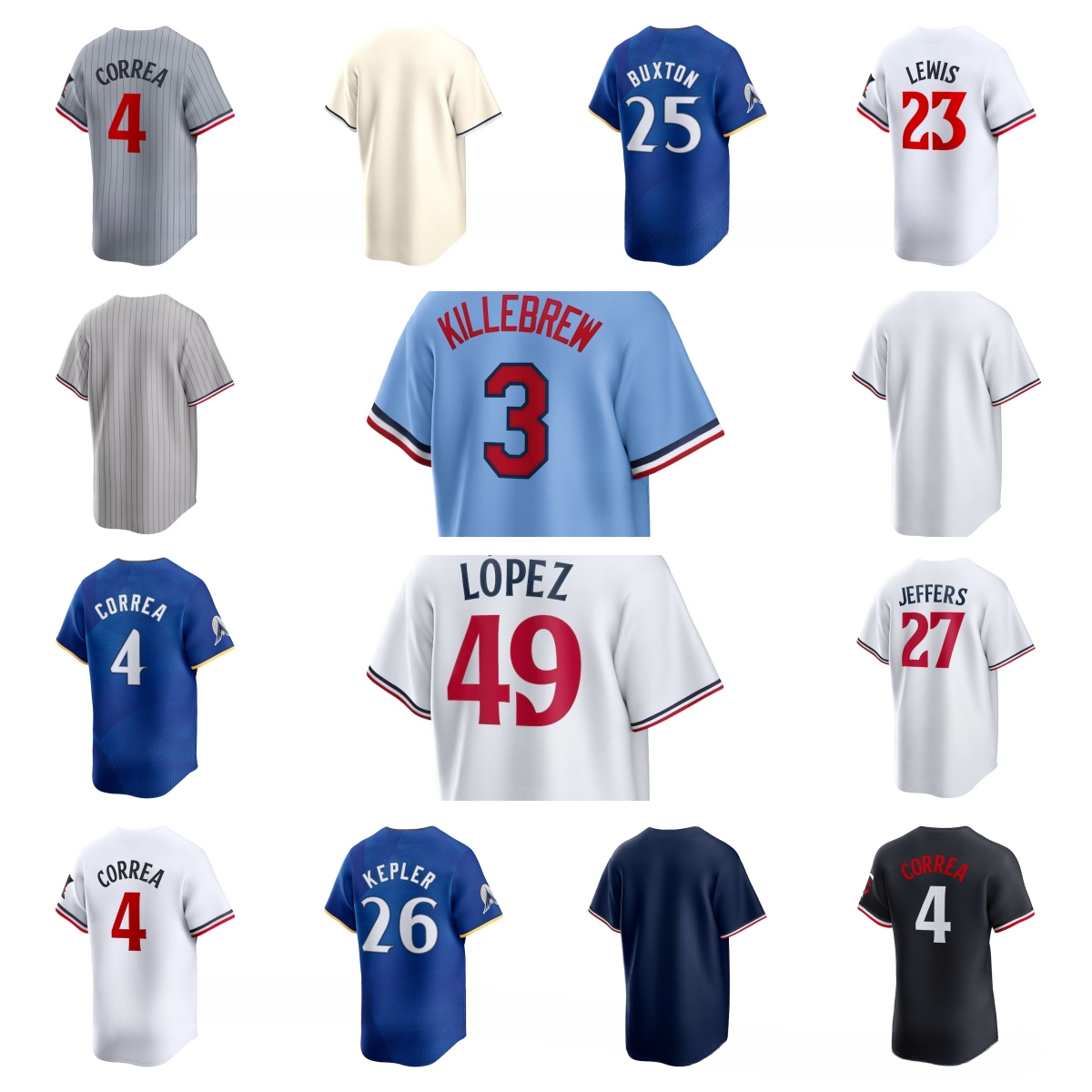 Minnesota''Twins''Max Kepler Carlos Correa Harmon Killebrew Royce Lewis Byron Buxton Edouard Julien Men Women Youth Baseball Custom Jersey