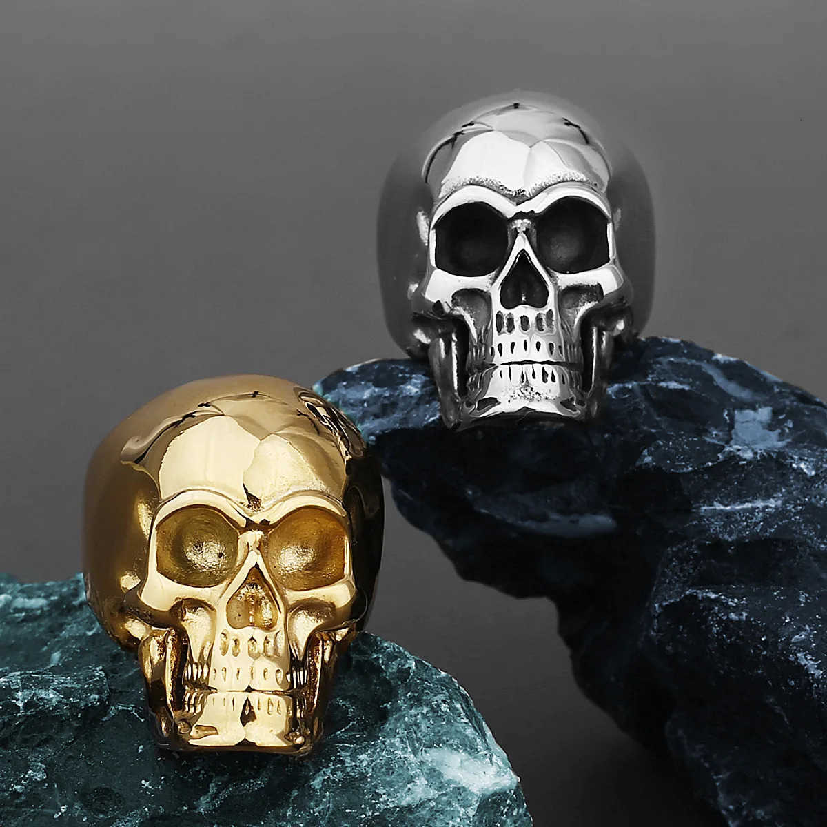 316L Stainless Steel Skull Ring for Men Finger Jewelry Punk Goth Accessories Size 8-14 M250805