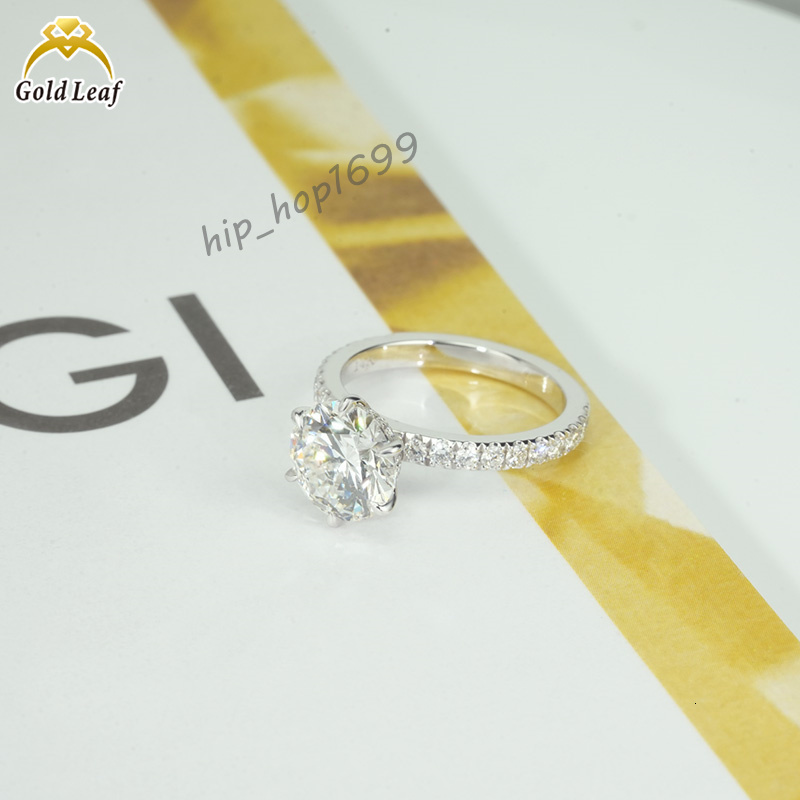 Goldleaf Custom 18K Gold Solid 3 CT Round D VVS1 Lab Grown Diamond HPHT CVD Diamond Rings IGI Certificate Hidden Halo Paved Band