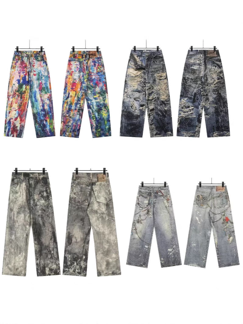 Men's Designer Jeans Wide Leg Jeans 1981 Vintage Rainbow Coating Wrong View Painting Oil Painting Vintage Straight Leg Jeans Denim Pants