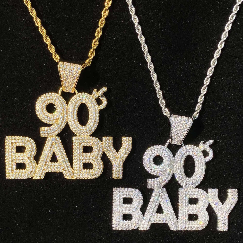 Hip Hop 90sBABY Letters Pendant Necklace 5A Zircon Gold Plating Mens Jewelry Gift